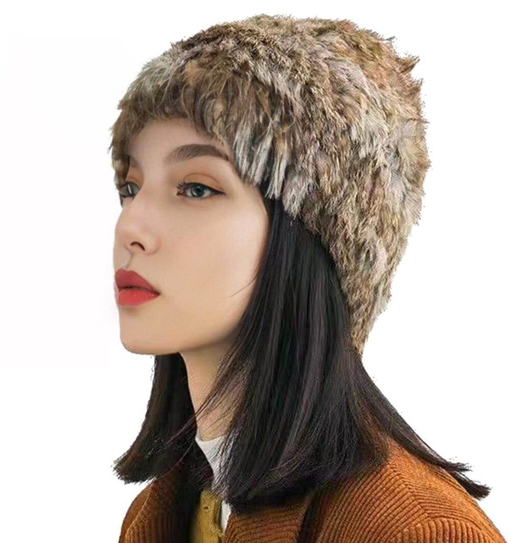 3390 Rabbit Fur Hat Knitted Real Fur Hat Furry Fluffy Beanie Hats
